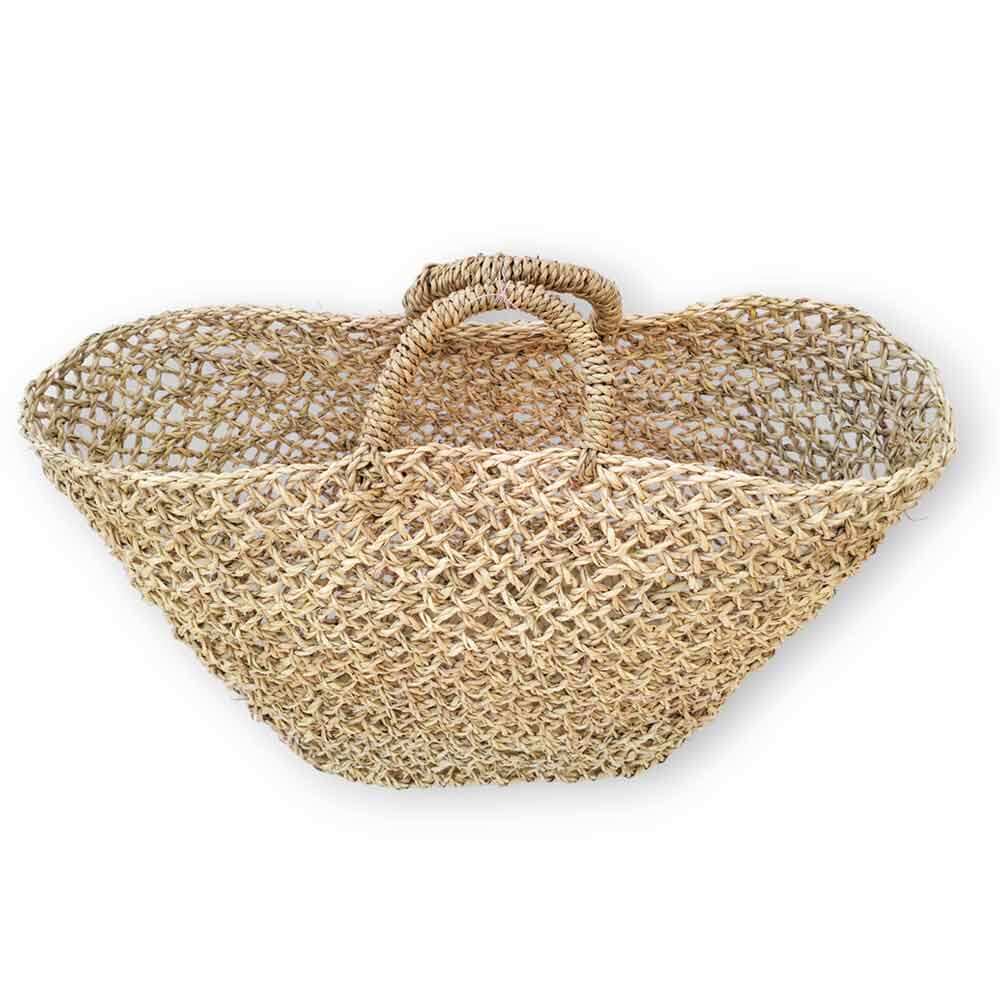 Natural Mesh Straw Beach Shopper – Handwoven Market Tote 12×19″