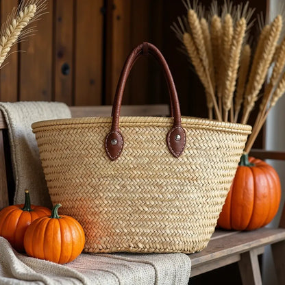 Natural Straw Tote Bag with Leather Handles – French Market Basket