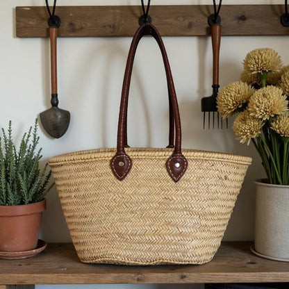 Natural Straw Tote Bag with Leather Handles – French Market Basket