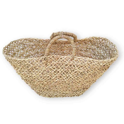 Natural Mesh Straw Beach Shopper – Handwoven Market Tote 12×19″