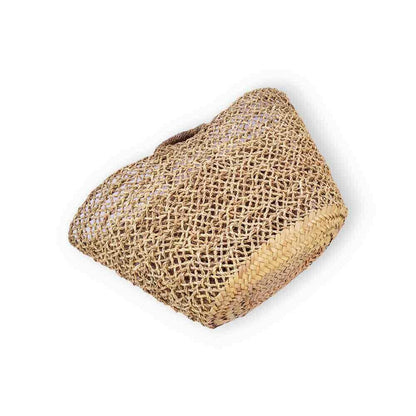 Natural Mesh Straw Beach Shopper – Handwoven Market Tote 12×19″