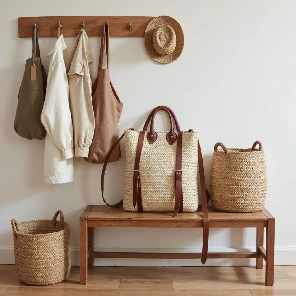Handwoven Straw Convertible Backpack Tote with Leather Straps