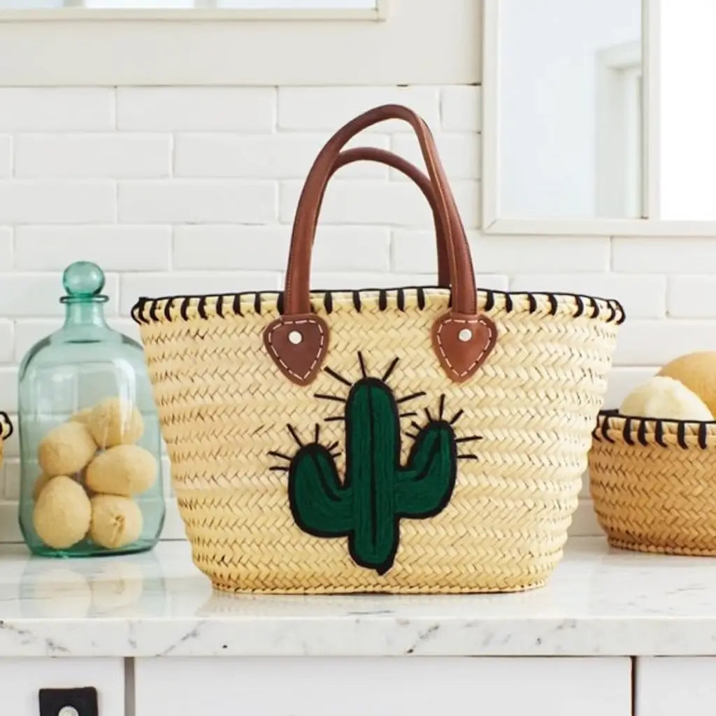 Handwoven Cactus Straw Beach Bag – Artisan Made Summer Tote