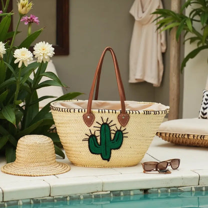 Handwoven Cactus Straw Beach Bag – Artisan Made Summer Tote