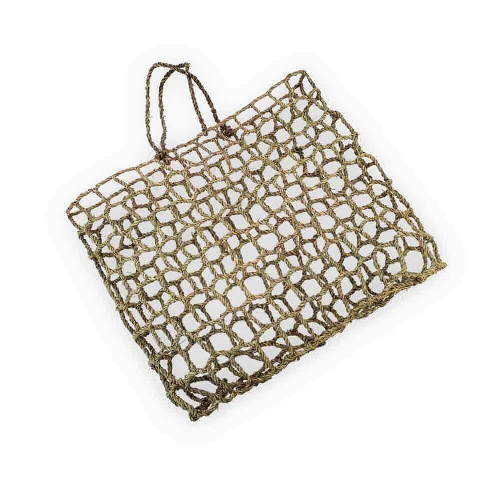 Handwoven Mesh Straw Beach Bag – Natural Open Weave Tote 14.17″